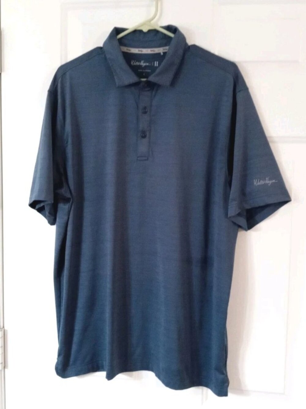 Walter Hagen Polo Shirt Men's Large 11 Majors Blue Striped Casual Golf